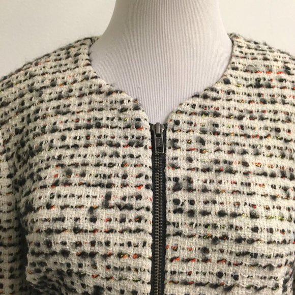 French Connection zip boucle blazer vintage black tweed wool blend classic 12 - Picture 2 of 7